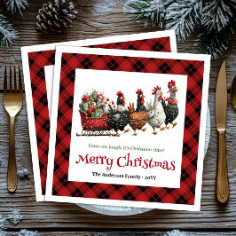 Servilleta De Papel Quirky Christmas chickens napkin custom name edit