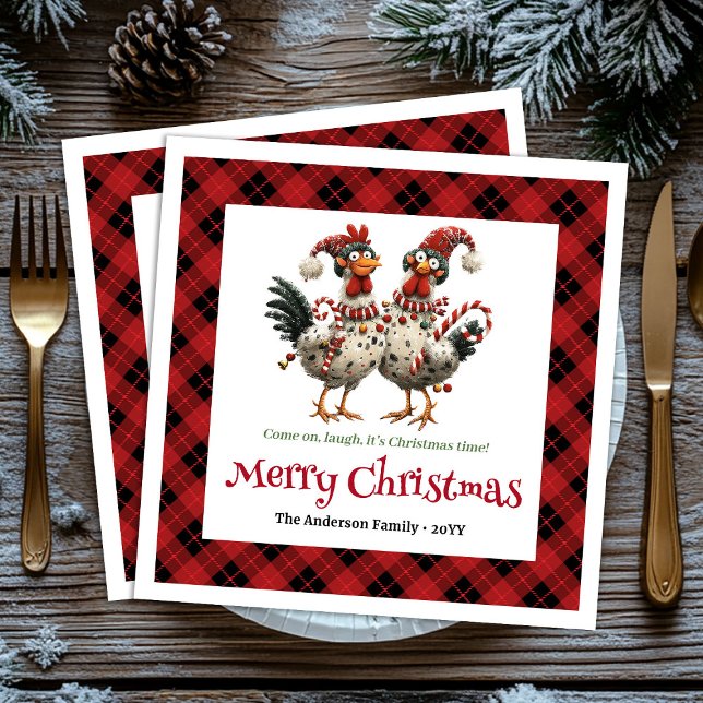 Servilleta De Papel Quirky holiday chickens napkin set name personaliz (Quirky holiday chickens napkin set name personalized)