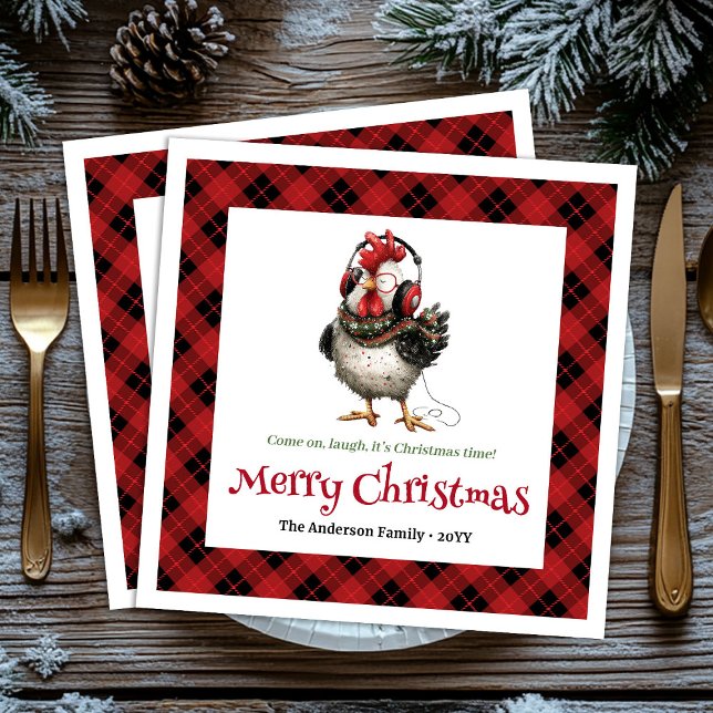 Servilleta De Papel Quirky holiday chickens personalized name napkins (Quirky holiday chickens personalized name napkins)