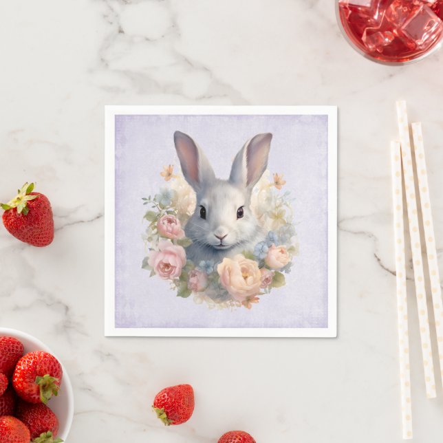 Servilleta De Papel  Rabbit Surrounded by Pastel Flowers Cute (In situ)