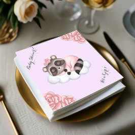 Servilleta De Papel Raccoon Animal Chica Baby Shower Lavender