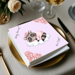 Servilleta De Papel Raccoon Animal Chica Baby Shower Lavender