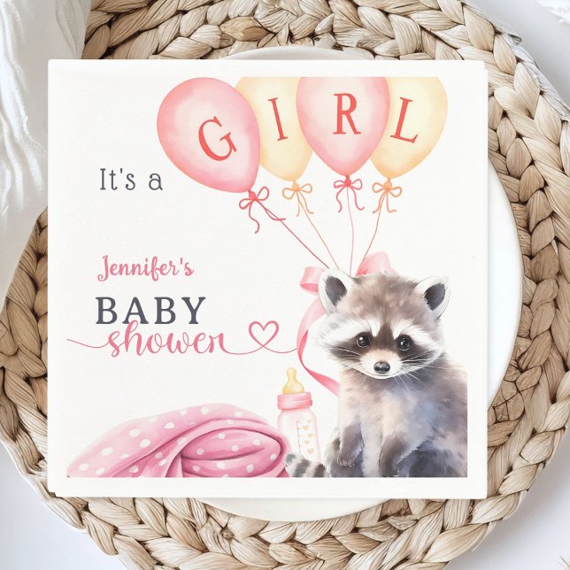 Servilleta De Papel Raccoon Baby Shower Chica Papel rosado (Subido por el creador)