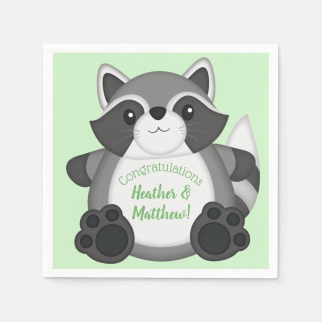 Servilleta De Papel Raccoon Baby Shower Green (Anverso)