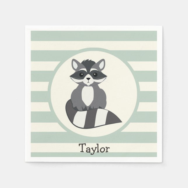 Servilleta De Papel Raccoon de Woodland lindo; verde sabio claro (Anverso)