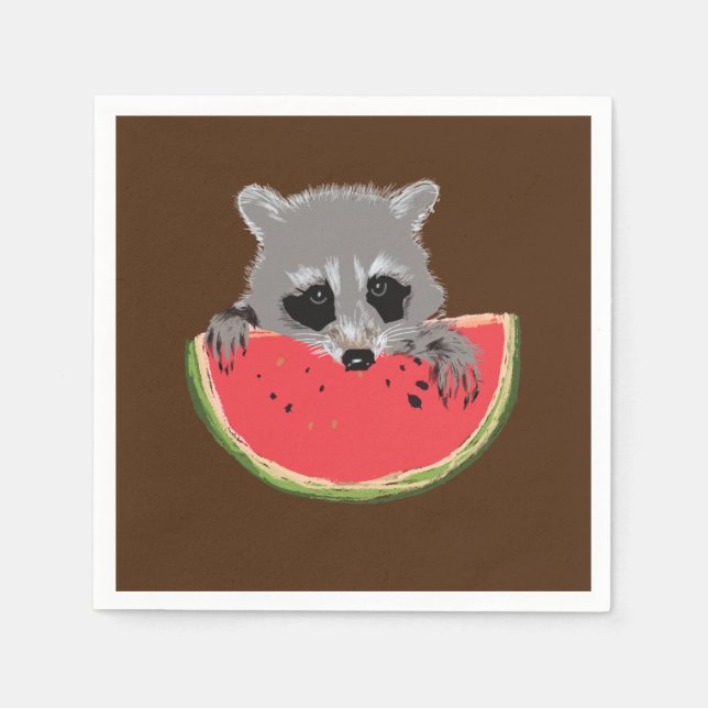 Servilleta De Papel Raccoon Eating Watermelon (Anverso)