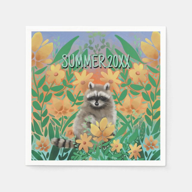 Servilleta De Papel Raccoon Floral Summer (Anverso)