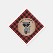 Raccoon Lumberjack Plaid Baby Shower Napkins