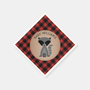 Servilleta De Papel Raccoon Lumberjack Plaid Baby Shower Napkins