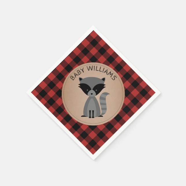 Servilleta De Papel Raccoon Lumberjack Plaid Baby Shower Napkins (Borde)