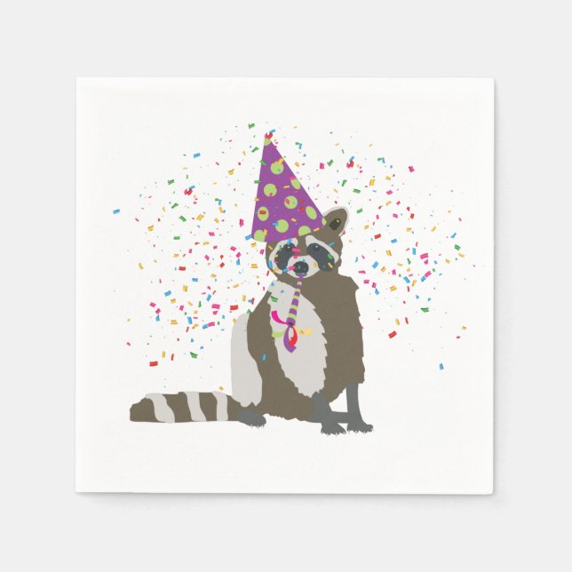 Servilleta De Papel Raccoon Partying - Animales que tienen un Fiesta (Anverso)