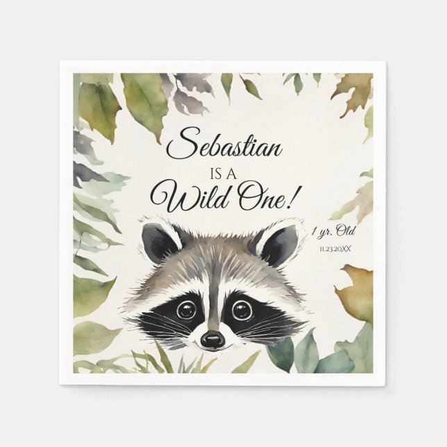 Servilleta De Papel Raccoon Wild One Woodland Animal Birday Party (Anverso)