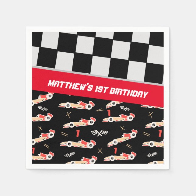 Servilleta De Papel Race Car Boys First Birday (Anverso)