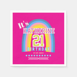 Servilleta De Papel Rainbow 21st Birthday Hot Pink