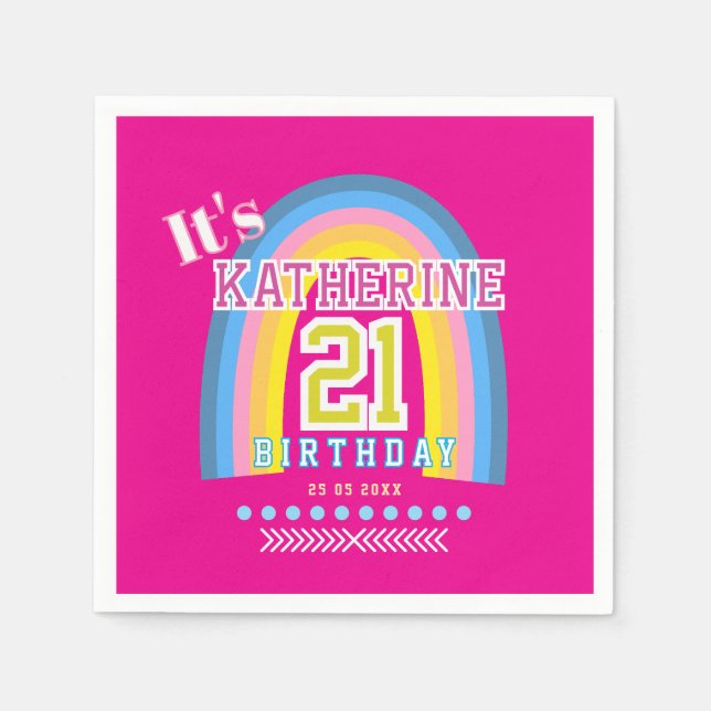 Servilleta De Papel Rainbow 21st Birthday Hot Pink (Anverso)