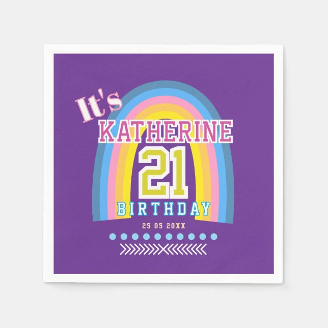 Servilleta De Papel Rainbow 21st Birthday Purple (Anverso)