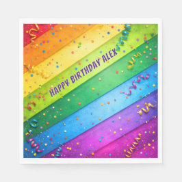 Servilleta De Papel Rainbow Birthday Stripes Confetti Party