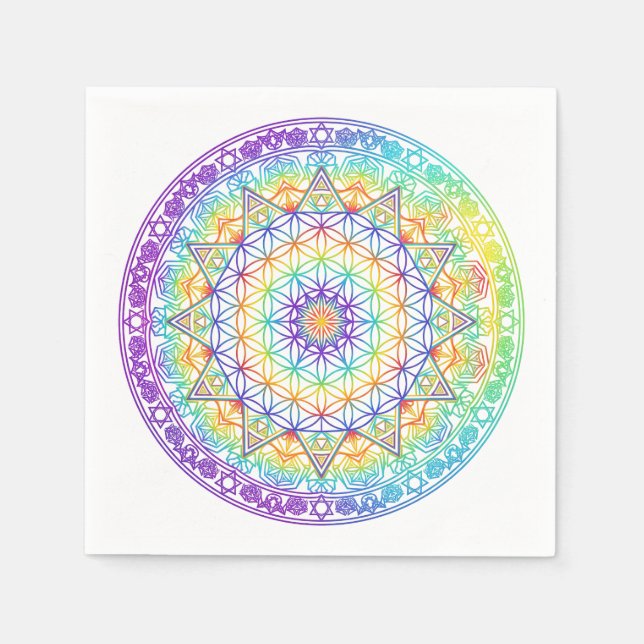 Servilleta De Papel Rainbow Flower of Life Mandala (Anverso)