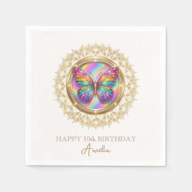 Servilleta De Papel Rainbow Glitter Butterfly Elegant Lace Party (Anverso)