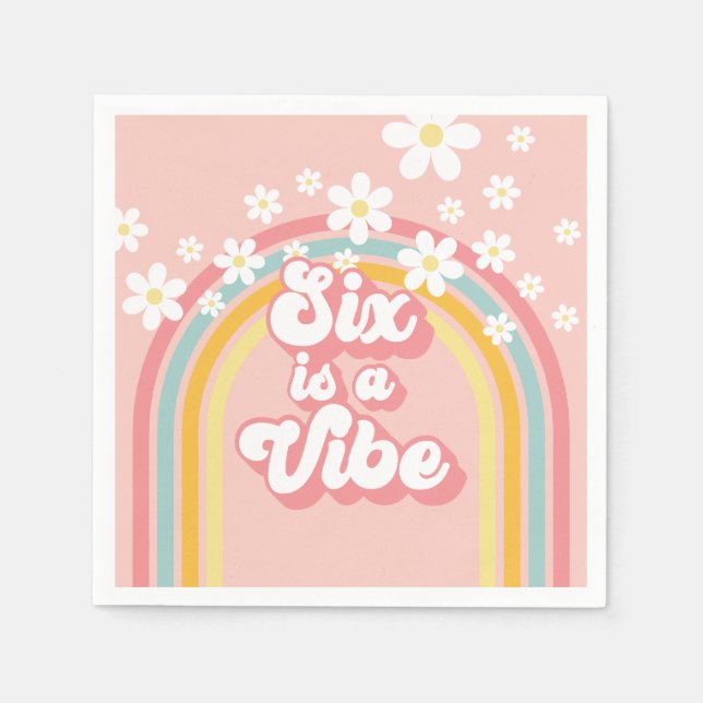 Servilleta De Papel Rainbow Retro Six es un Vibe Groovy 6º cumpleaños (Anverso)