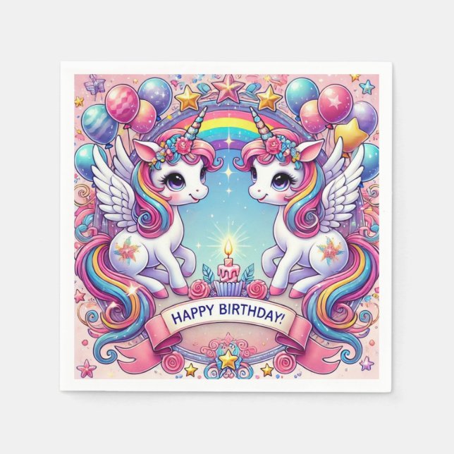 Servilleta De Papel Rainbow Royalty Unicorns (Anverso)