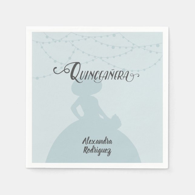 Servilleta De Papel Rainy Day Blue Charro Silhouette Quinceanera (Anverso)
