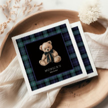 Ralph Teddy Bear Navy Green Plaid Baby Shower