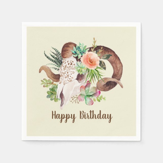 Servilleta De Papel Ram Skull y Suculentas Cumpleaños (Anverso)