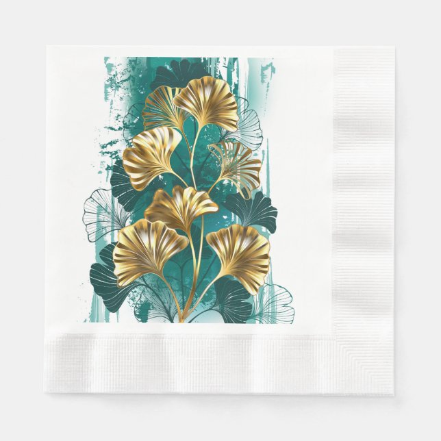 Servilleta De Papel Rama con hojas doradas Ginko Biloba (Anverso)
