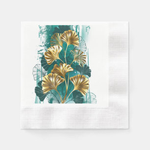 Servilleta De Papel Rama con hojas doradas Ginko Biloba