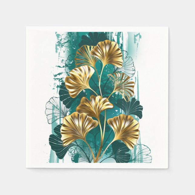 Servilleta De Papel Rama con hojas doradas Ginko Biloba (Anverso)