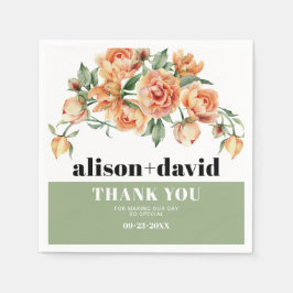 Servilleta De Papel Rama con rosa de melocotón y hojas boda