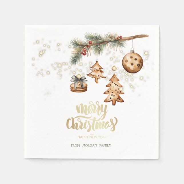 Servilleta De Papel Rama de árbol, Adornos, Estrellas (Anverso)