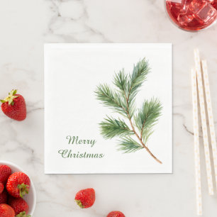 Servilleta De Papel Rama de árbol de pino verde blanco Navidad