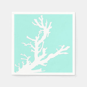Servilleta De Papel Rama de coral - blanca sobre aqua pálido