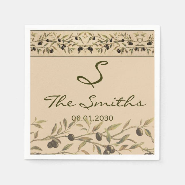 Servilleta De Papel Rama de oliva: un Boda tocado toscano (Anverso)