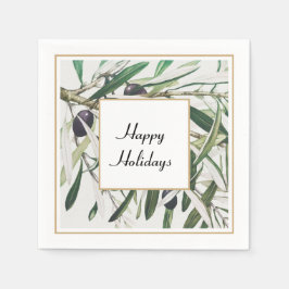 Servilleta De Papel Rama de Olive de Vintage Felices Fiestas