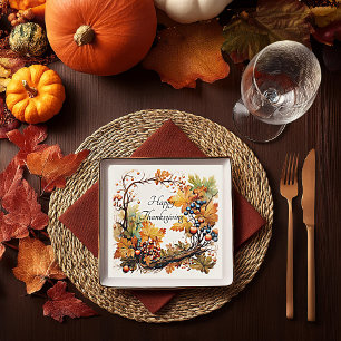 Servilleta De Papel Rama de otoño con hojas y bayas personalizadas