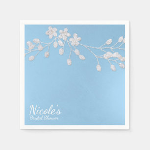 Servilleta De Papel Rama floral blanca azúl elegante personalizada par