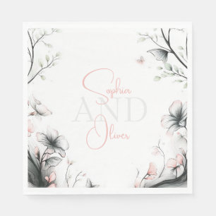Servilleta De Papel Rama floral delicada y caprichosa de color rosa pá