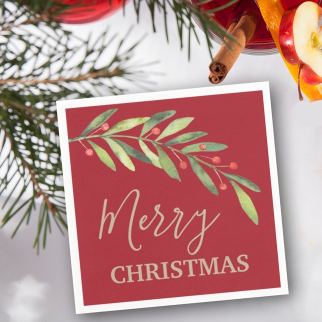 Servilleta De Papel Rama y Berries Feliz Navidad Red (Subido por el creador)