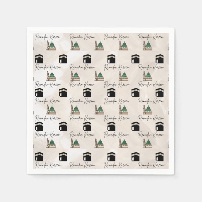 Servilleta De Papel Ramadan Kareem Napkins – Kaaba & Masjid al Nabawi (Anverso)