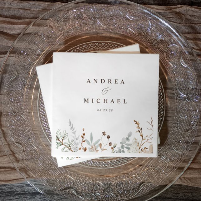 Servilleta De Papel Ramas azul polvoriento boda verde (Dusty blue greenery fall winter watercolor wedding napkins)