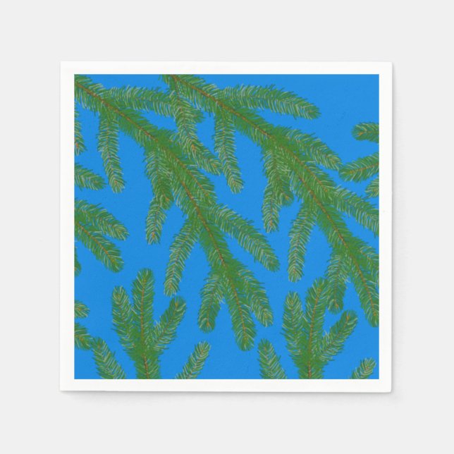 Servilleta De Papel Ramas de abeto verde festivo y ramitas Azul (Anverso)
