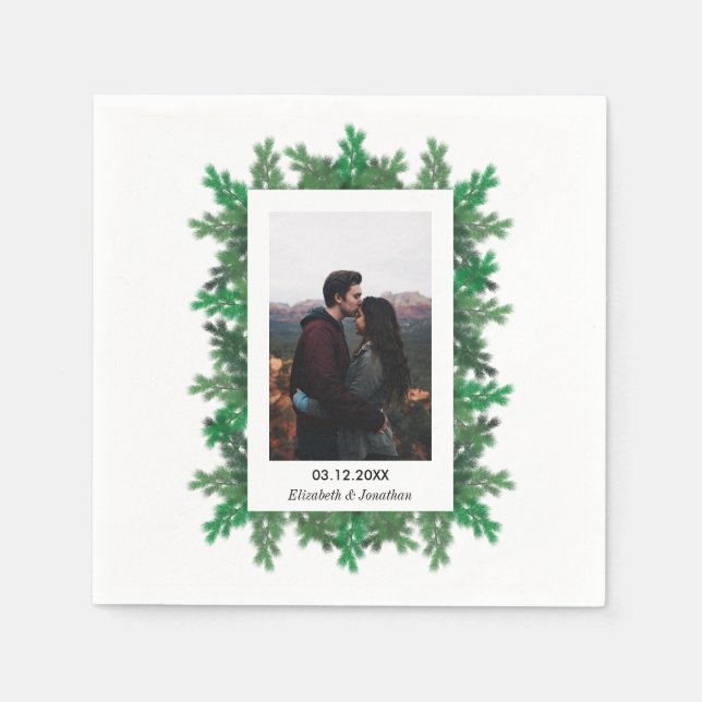 Servilleta De Papel Ramas de árboles de invierno Foto de boda (Anverso)