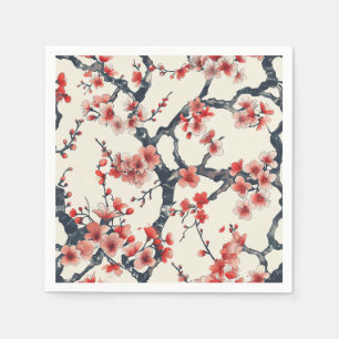 Servilleta De Papel Ramas de flor de cerezo de coral marfil floral asi