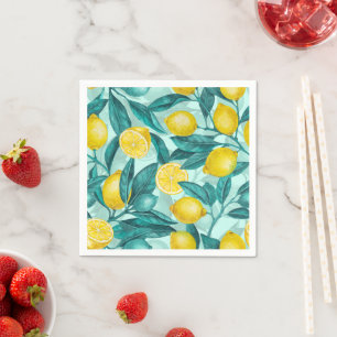 Servilleta De Papel Ramas de limón en azul y amarillo