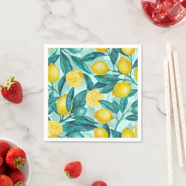 Servilleta De Papel Ramas de limón en azul y amarillo (In situ)