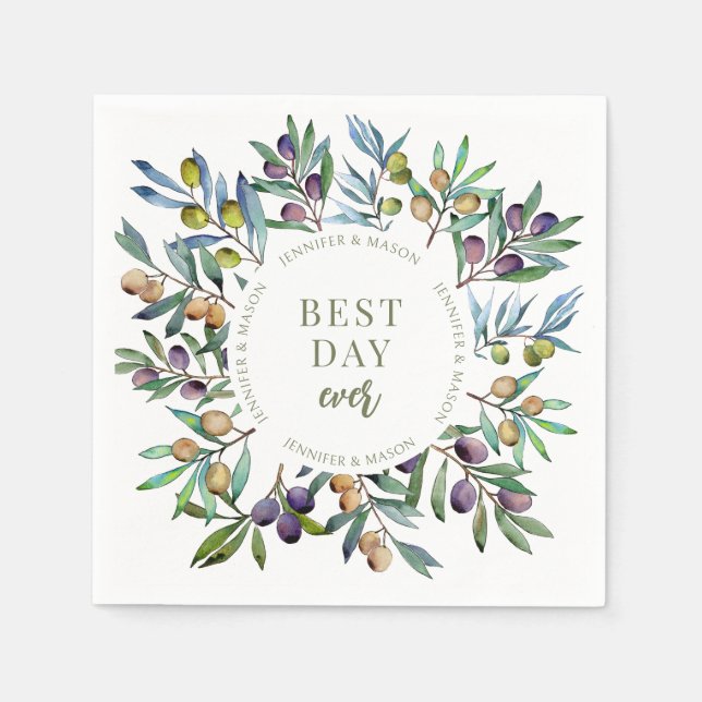 Servilleta De Papel Ramas elegantes de olivo boda italiano toscano (Anverso)