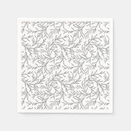 Servilleta De Papel Ramas lineales estilizadas y elegantes con hojas